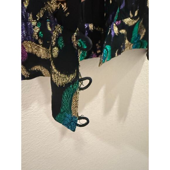 Rare Vintage 80s Anne Klein Metallic Floral Shell Top Hong Kong Sz M - Picture 9 of 10